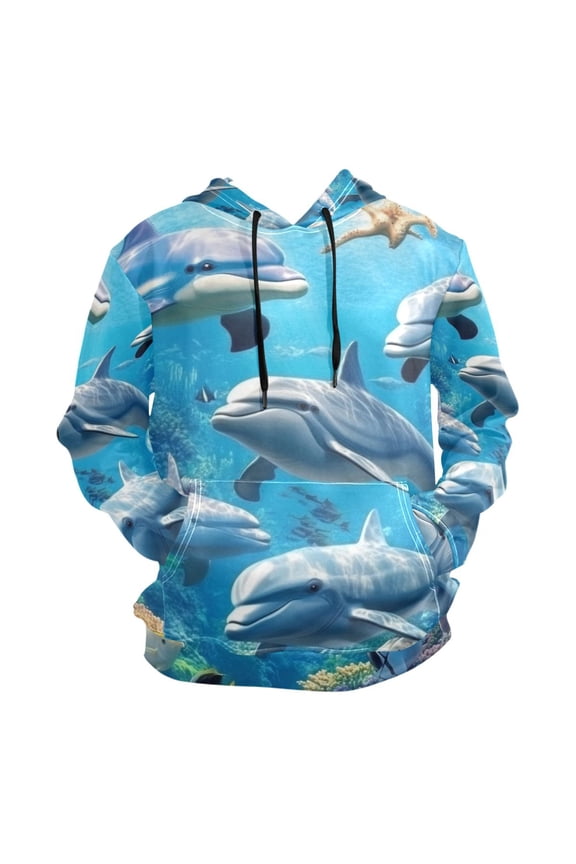 Dolphins in The Sea Mens Hoodies Sweatshirt Fleece Jackets Long Sleeve Sweatshirts
