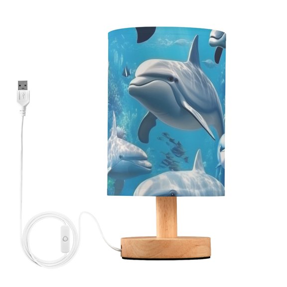 Dolphins in The Sea Table Lamp with USB Port LED Warm Light Lamp Night Light Home Decor