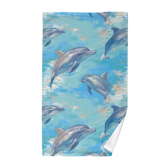 Dolphins in Water Cotton Face Towels Soft Hand Towel Absorbent Bathroom Towel for Kitchen Hotel Decoration