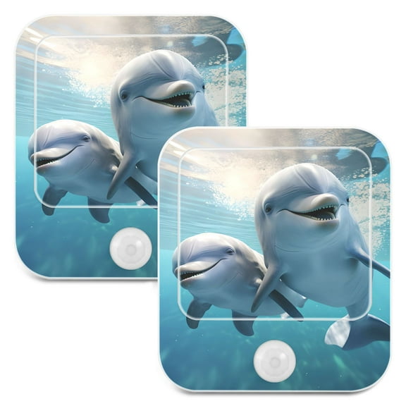 Dolphins under Water LED Motion Sensor Night Light Plug into Wall 2 Pack Auto Dusk to Dawn Adjustable