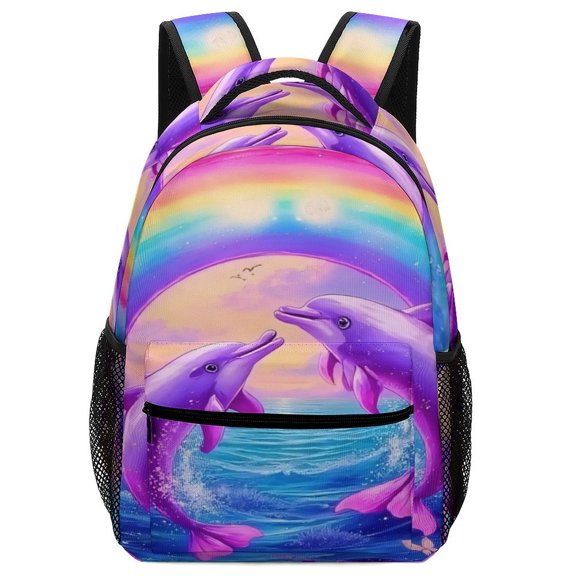Dolphins with Rainbow Ocean Scene Backpack for Business Daypack College Canvas Bags Durable