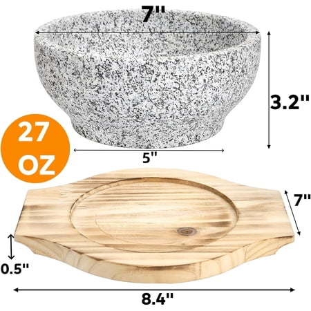 Dolsot Bibimbap Bowl, 27 Oz Korean Stone Bowls Cooking Pot with Wood Tray, Granite Stone Bowl Sizzling Hot Pot for Korean Restaurants, Soup, Rice, Stew$$Home Decor, Kitchen, & Other
