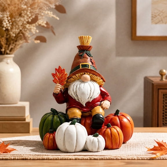 Dolstice Resin Pumpkin Gnome Figurine, Harvest Fall Tabletop Decor, for Halloween Thanksgiving, Shelf Mantel Decoration