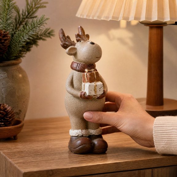Dolstice Rustic Farmhouse Reindeer Ornament, Christmas Resin Standing Deer Statues, Modern Decor For Home Cabin Winter Centerpiece