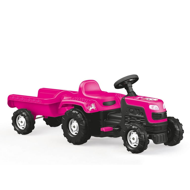 Dolu Pedal Operated Tractor Trailer Car Toy For Kids 3 Pink
