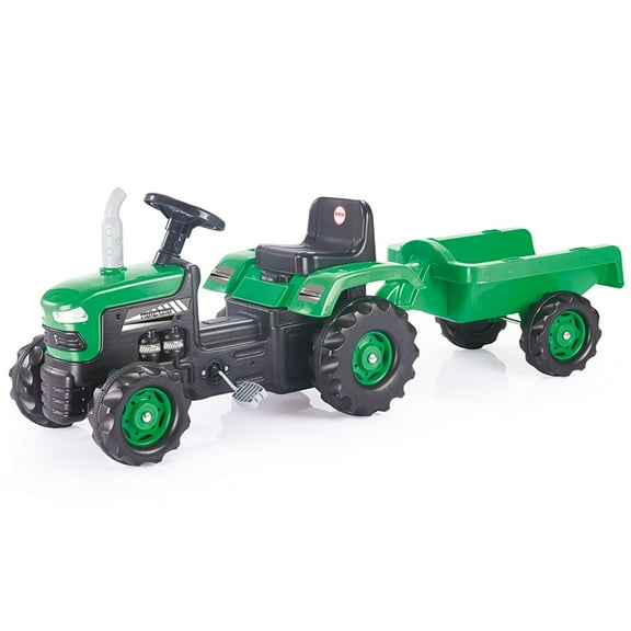 Dolu: Pedal Operated: Tractor w/Trailer - Green - Pedal Ride-On Vehicle, Adjustable Seat, Farm & Hauling Toy, Indoor & Outdoor, Pretend Play, Ages 3+