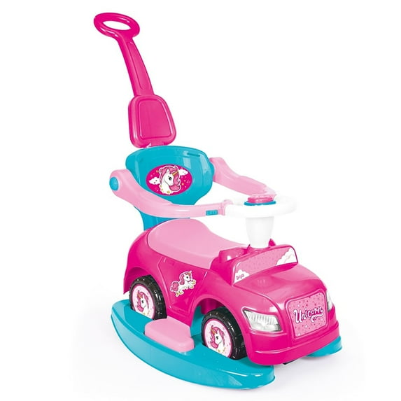 Dolu: Ride On Car: 4-In-1 Walk & Drive - Unicorn & Pink - Walk-Ride-Rock-Drive, Foot-To-Floor, Parent Handle, Indoor & Outdoor Toy, Toddler Ages 12mo+