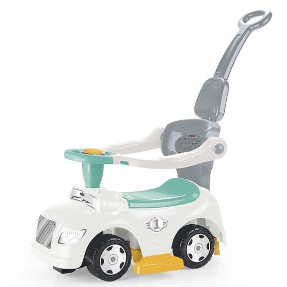 Dolu: Ride-On Car: 3-In-1 Walk & Drive - White, Green, Yellow - 3 Modes: Stroller-Walker-Push Car, Parent Handle, Horn, Baby & Toddler Ages 12 Mo+