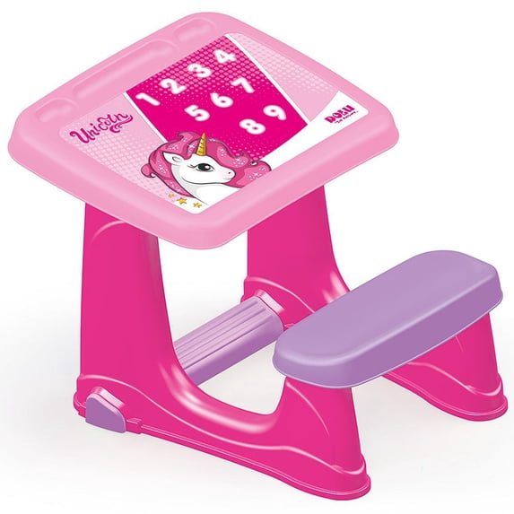 Dolu: Smart Study Craft Desk - Pink Unicorn - Comfortable Seat & Ergonomic Footrest, Desktop Study & Play Space, Stationary Grooves, Kids & Toddler 2+