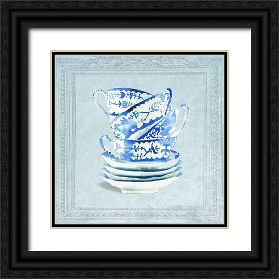 Dolzhenko, Anna 26x26 Black Ornate Wood Framed with Double Matting Museum Art Print Titled - Stacked Tea Cups and Saucers