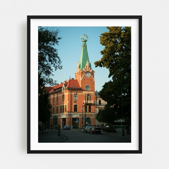 Dom Pod Globusem, Kraków 01 - Kraków Małopolskie Poland Photography Architecture City Vintage Cityscape Street Photography Travel Poster Black Framed Wall Art Print 11 x 14 inches