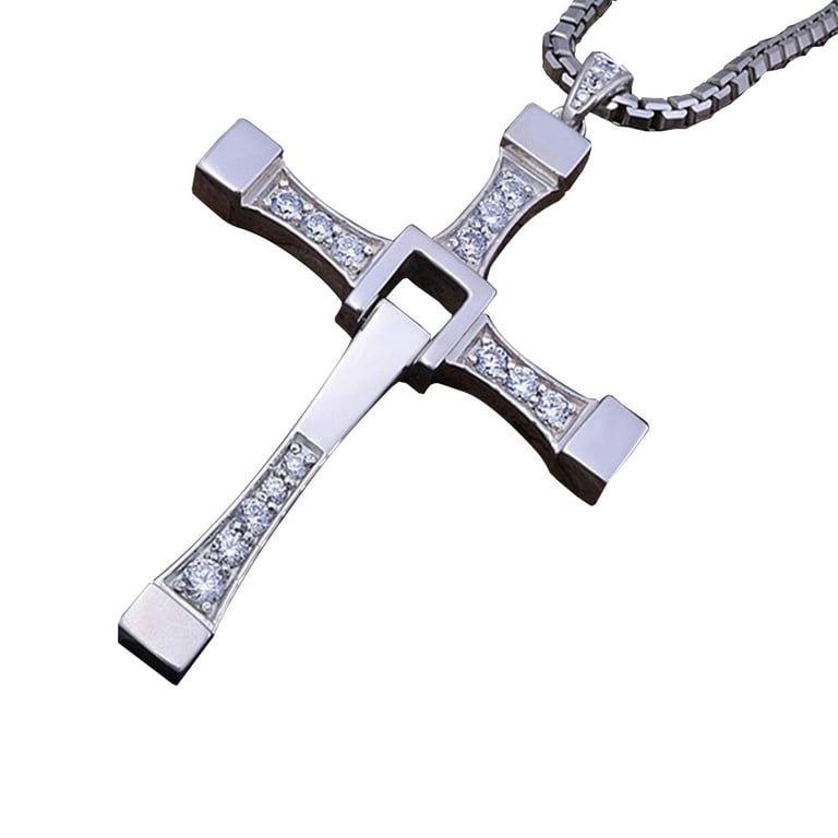 MyPartyShirt Dom Toretto Silver Cross Necklace Fast and Furious Dominic VIN Diesel Costume