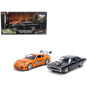 Dom's 1970 Dodge Charger R/T Black and Brian's Toyota Supra Orange with Graphics Set 1/24 Diecast Model Cars by Jada