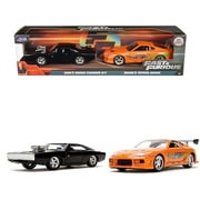 Doms Dodge Charger R/T Black and Brians Toyota Supra Orange Set of 2 pieces "Fast & Furious" Series 1/32 Diecast Model Cars by Jada
