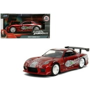Doms Mazda RX-7 Candy Red with Graphics "The Fast and the Furious" 2001 Movie 1/32 Diecast Model Car by Jada