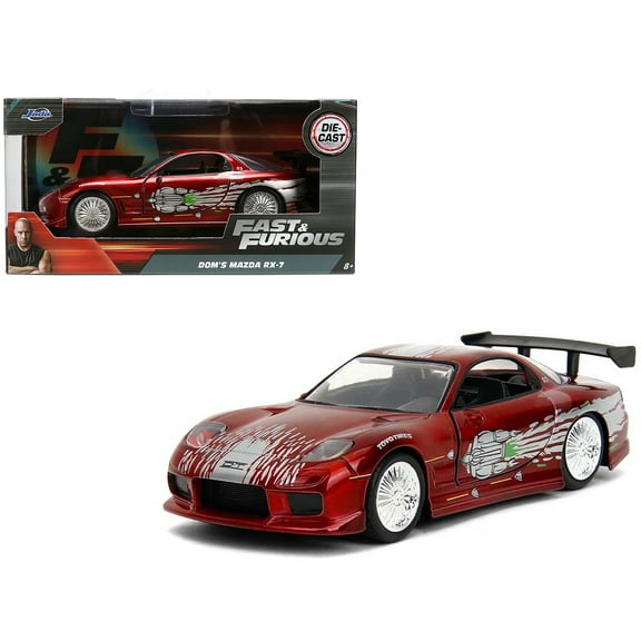 Dom's Mazda RX-7 Candy Red with Graphics "The Fast and the Furious" (2001) Movie 1/32 Diecast Model Car by Jada