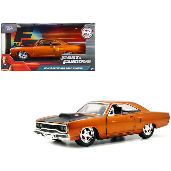 Dom's Plymouth Road Runner Orange Metallic with Matt Black Hood "Fast & Furious" Series 1/32 Diecast Model Car by Jada