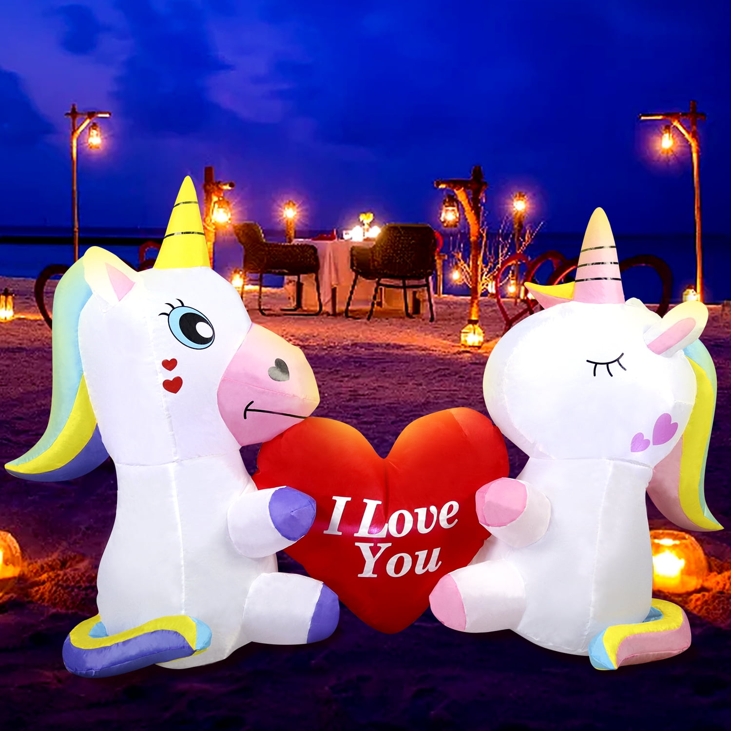 DomKom 5 FT Valentine's day Inflatable Outdoor Decoration two unicorns