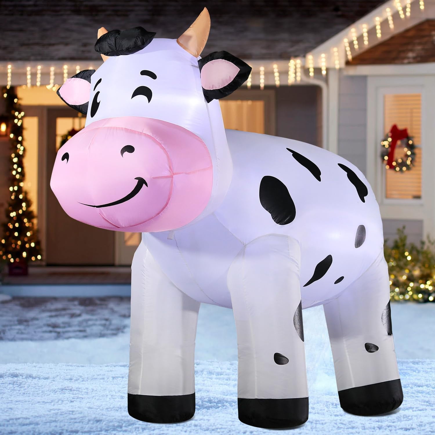DomKom 6.5FT Christmas Cow Inflatables Blow up Animals Cute Dairy