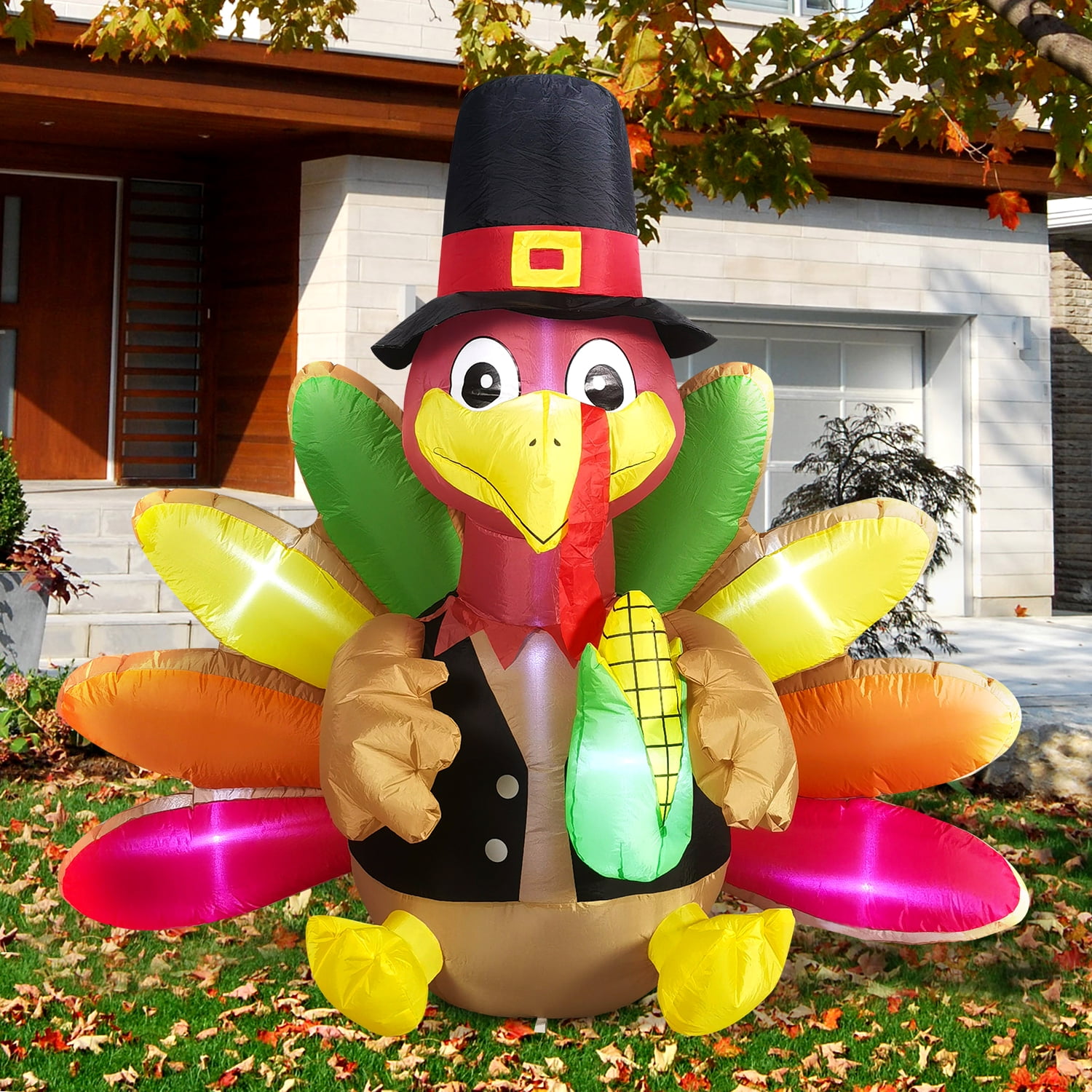 DomKom 6 FT Thanksgiving Inflatables Turkey with Colorful Tail, Thanksgiving Blow up Turkey