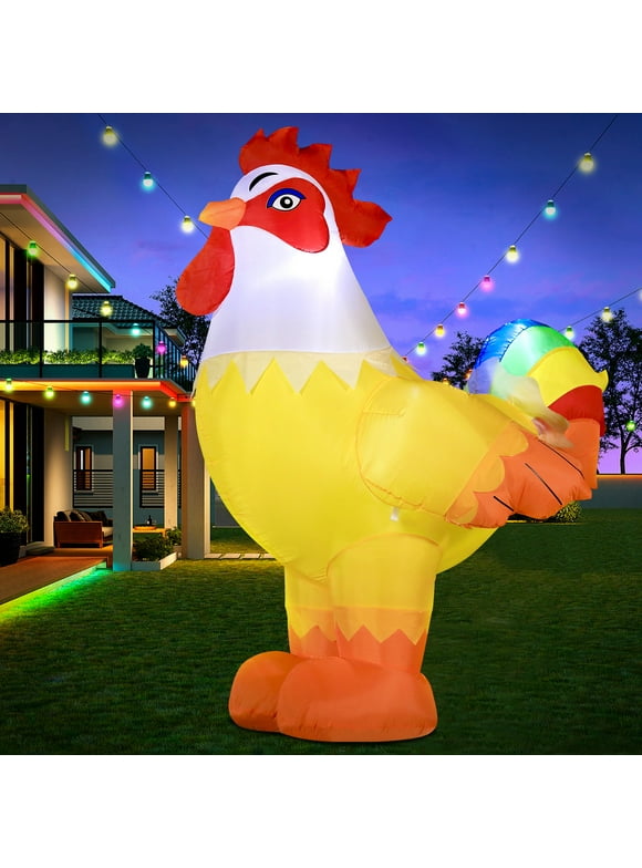 DeeKom 6FT Christmas Rooster Inflatables Blow up Animals Cute Chicken Cock, Decorations Outdoor Yard Built-in LED Lights Big Large Decor Party Farm Lawn Holiday Outside