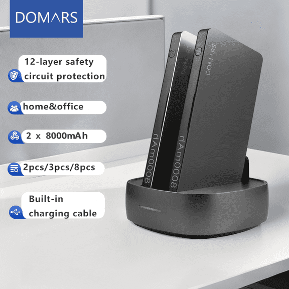 Domars 2pcs Portable Charge Set with Station Dock, 8000mAh Power Bank Packs, External Battery Built-in 3-in-1 Charging Cables, Share Portable Charge Power Bank for Office Cafe Home Party