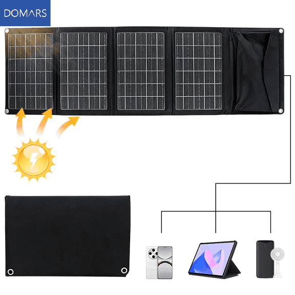 Domars 45W Foldable Portable Solar Charger, 23% High Conversion Efficiency Solar Panel, USB & Type-C Fast Charging Solar Power Bank, No Built-in Battery Outdoor Solar Charger for Camping