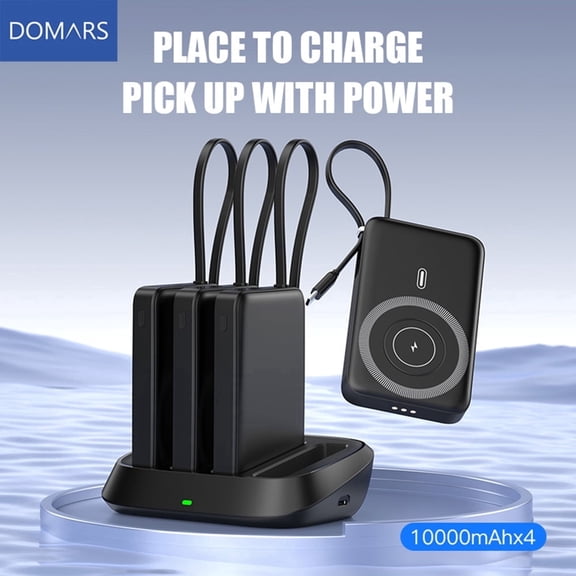 Domars 4pcs 10000mAh Magnetic Power Bank with Charging Dock, Built-in Type-C Cable PD 20W 22.5W Fast Charging Portable Charger