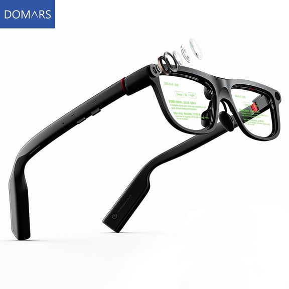 Domars AI Smart Glasses with HD Camera & AR Display, 268-Language Real-Time Translation, Invisible Teleprompter, Bluetooth Smart Sunglasses for Men Women