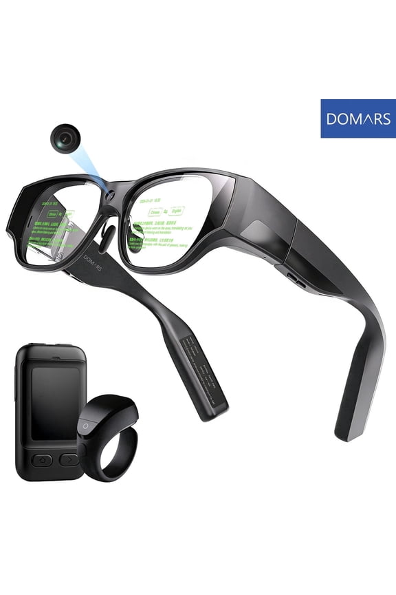 AR Smart Glasses, 150" 1080P Micro-OLED Display, 16MP Camera, 3DoF Ring Control, Android 14, 8G+128G, 36° FOV, Light Waveguide Lens for Streaming & Office AR Smart Glasses