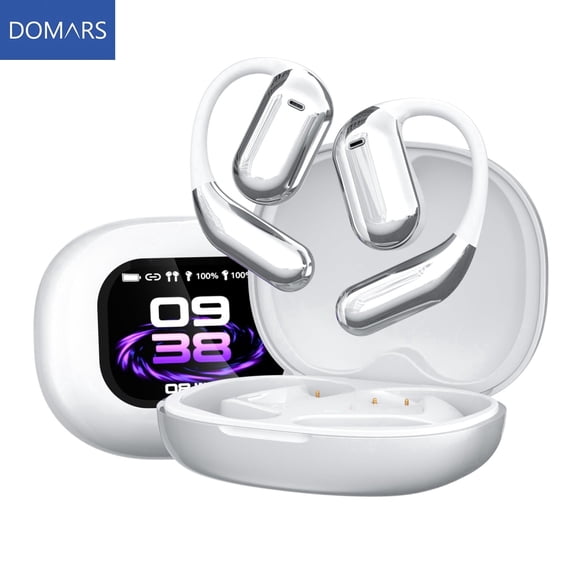 Domars Open Ear Air Conduction Headphones with Color Touch Screen, Adaptive Active Noise Canceling ANC, 360° Surround Sound, Bluetooth 5.4 Wireless Earbuds, 40H Long Battery Life for Sports Driving