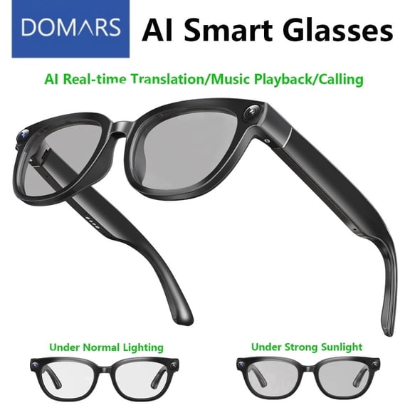 Domars Q1 Smart Glasses, Bluetooth Audio Eyewear, 13MP 4K Camera, AI Voice Translation, Built-In Photochromic Lens, Hands-Free Calls & Video Recording