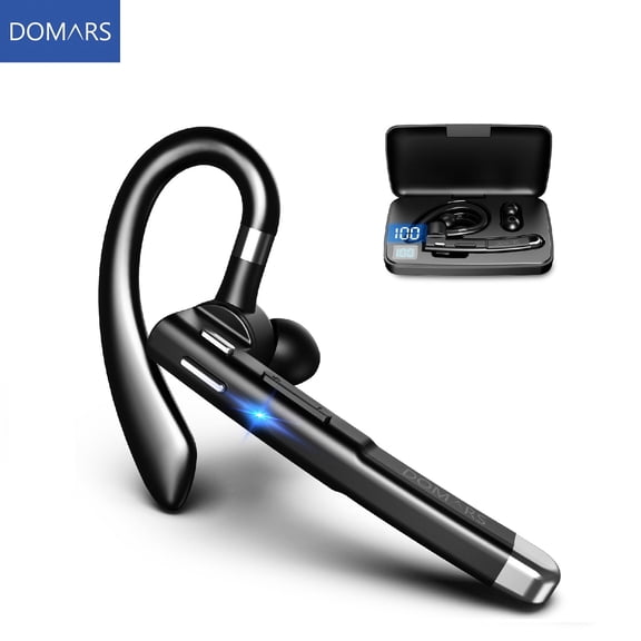 Domars Wireless Bluetooth Headset, CVC ENC Noise Cancelling Single Ear Headphone, IPX7 Waterproof Hands-Free Calling Headset, Dual Device Connection & Rotatable Mic for Business Driving