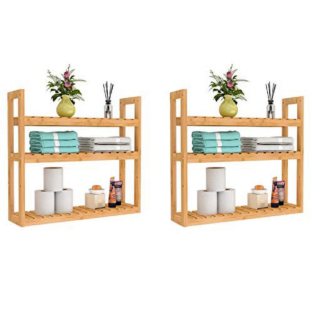 Domax Bamboo Bathroom Shelf 3Tier Wall Mount Storage Rack