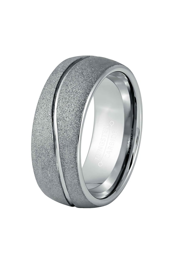 Dome 8mm Design Rough Stone Frosted Finish Wedding Band Comfort Fit - Mens Tungsten Carbide Ring - #1096s13