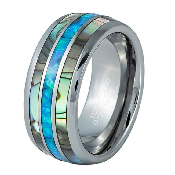Jewelry Avalanche Mens Dome Tungsten Carbide Wedding Band, Mother of Pearl Inlay, Comfort Fit 8MM