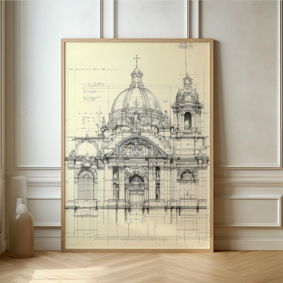 Dome Architecture Art Print Intricate Line Drawing Of Architectural Details Modern Wall Decor For Design Lovers