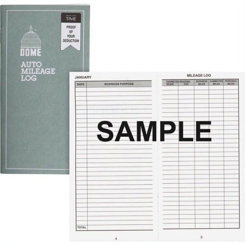 DOME PUBLISHING Dome Auto Mileage Log 32 Sheet(s) - 3 1/4" x 6 1/4" Sheet Size - Gray - White Sheet(s) - Gray Print Color - Recycled - 1 Each