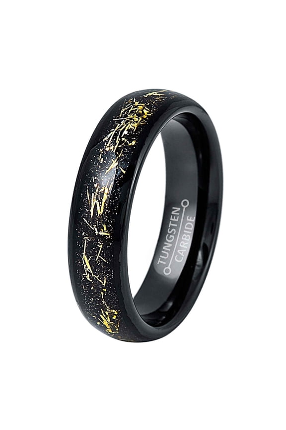 Meteorite Galaxy Tungsten Ring, Black Dome Tungsten Wedding Band, Comfort Fit 6MM
