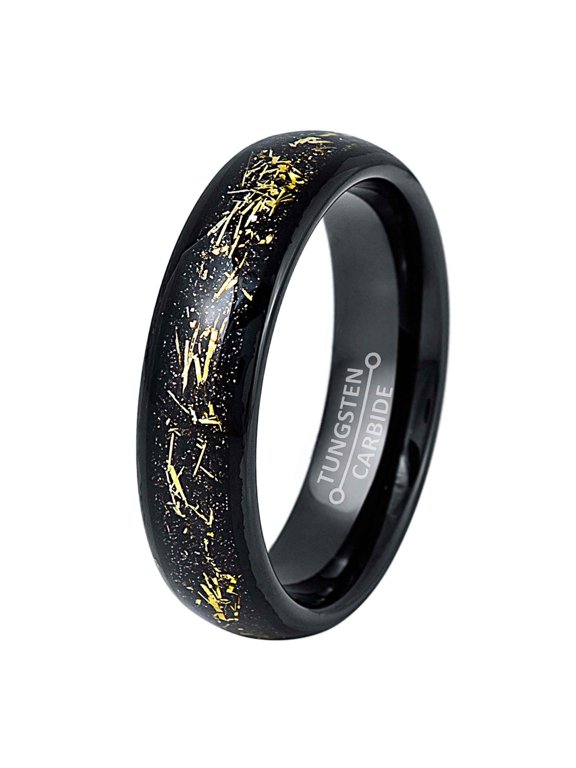 Meteorite Galaxy Tungsten Ring, Black Dome Tungsten Wedding Band, Comfort Fit 6MM