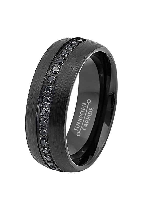 Dome Black IP 8mm Black CZ Eternity Wedding Band Comfort Fit - Mens Tungsten Carbide Ring