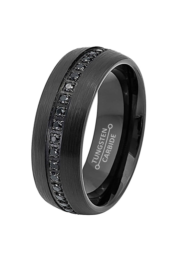 Dome Black IP 8mm Black CZ Eternity Wedding Band Comfort Fit - Mens Tungsten Carbide Ring