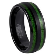 Dome Black IP 8mm Jade Wood Inlay Wedding Band Comfort Fit - Mens Tungsten Carbide Ring - #928s10