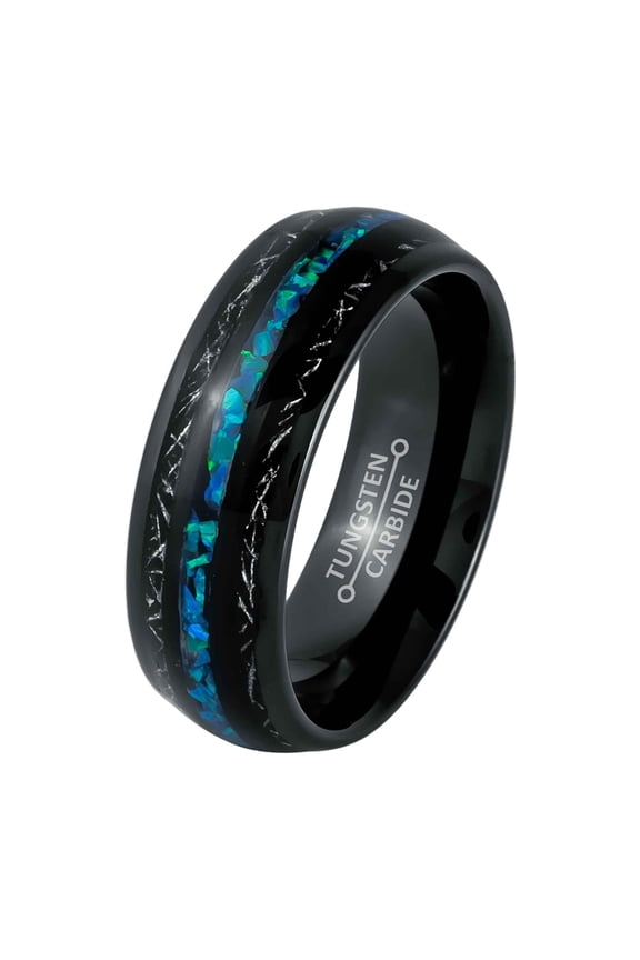 Titanium & Opal Inlay Mens Wedding Band Black Tungsten Carbide Engagement Ring 8MM