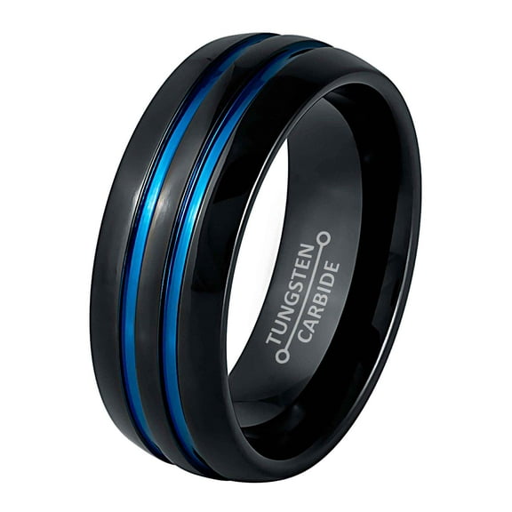 Jewelry Avalanche Black & Blue Tungsten Wedding Ring, 2-tone Comfort Fit Mens Engagement Band 8MM