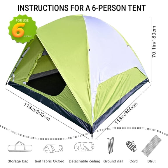 Dome Camping Tent for 6 Person, Family Outdoor Waterproof Windproof with Ground Cloth Easy Setup