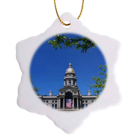 3drose, Dome, Capitol Building, Cheyenne, Wyoming - Us51 Bba0031 - Bill Bachmann, 3 inch Snowflake Porcelain Ornament