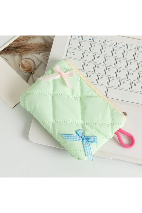 Dome Cosmetic Makeup Bag Small Pouch Puffer Quilted Makeup Bags for Women Checkered Quilt Toiletry Zipper Pouch Case, Travel Essentials Storage Organizer,11x16cm,Green