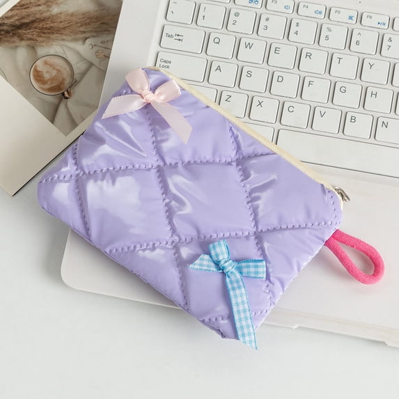 Dome Cosmetic Makeup Bag Small Pouch Puffer Quilted Makeup Bags for Women Checkered Quilt Toiletry Zipper Pouch Case, Travel Essentials Storage Organizer,11x16cm,Purple