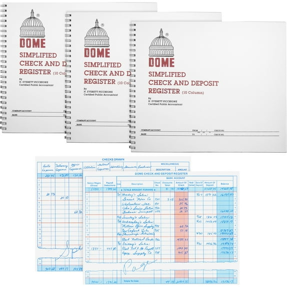 Dome, DOM210BD, Check And Deposit Register, 3 / Bundle, Gray